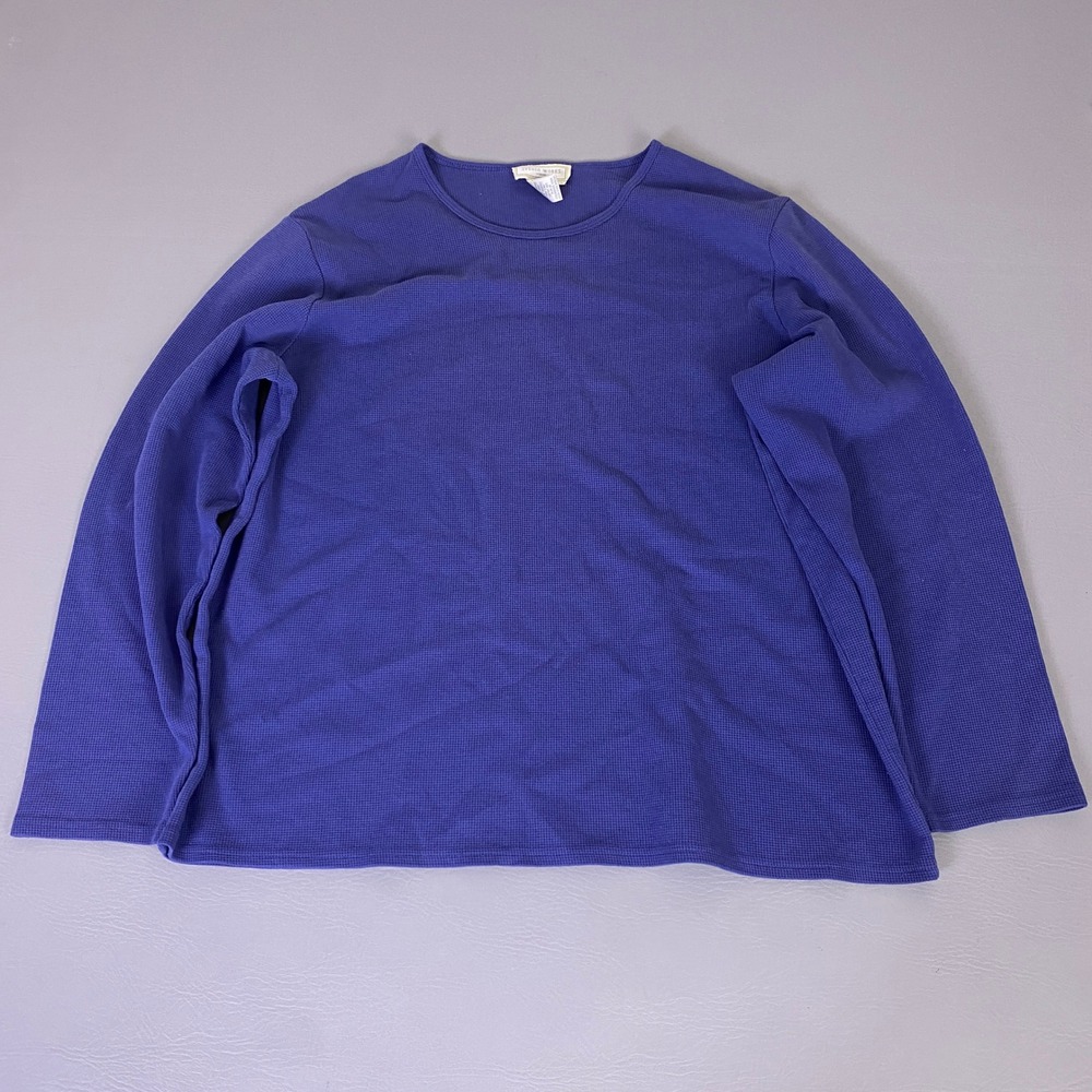 Studio Works Top Woman Plus Size 2X Blue Thermal Waffle Knit Long Sleeve Crew